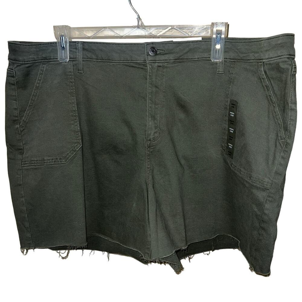 Sonoma Shorts Womens 24W Army Green Utility Boyfriend High Rise Denim Jean Fray - Picture 2 of 8